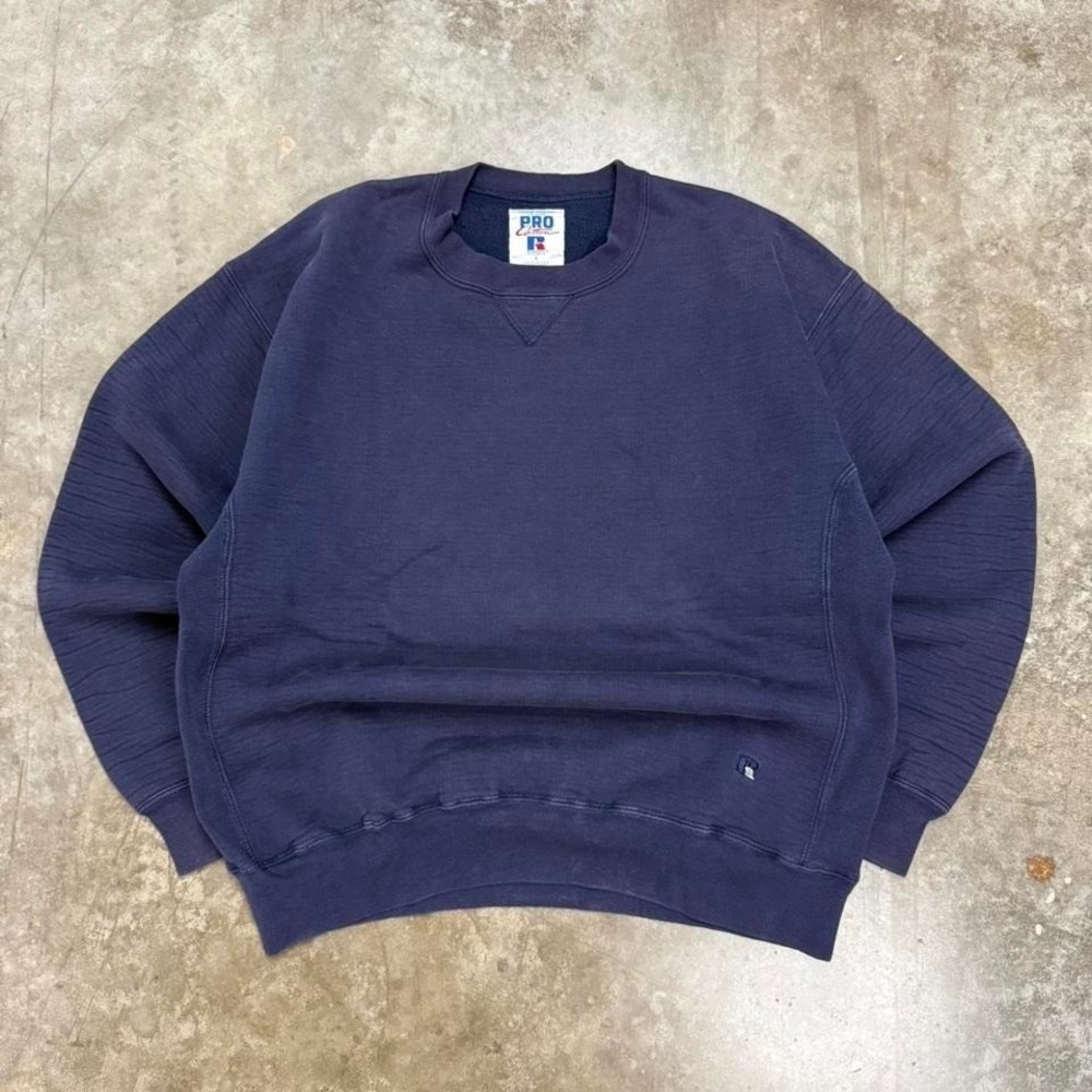 Vintage 90s Russell Pro Cotton Navy Blue Made In USA Crewneck Size L